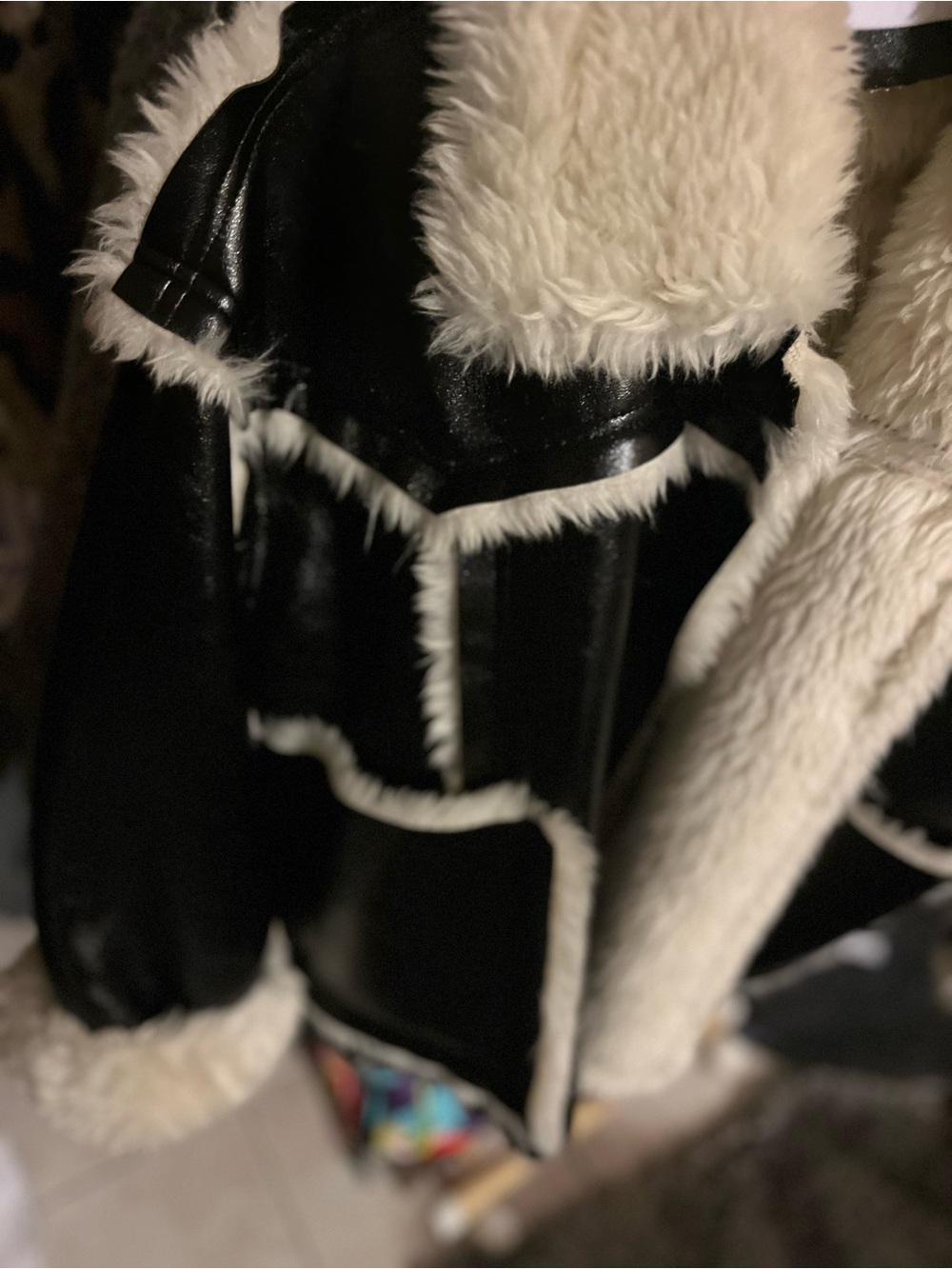 Stand Studio Black Jacket with Cream Faux Shearling Collar - Picture 5 of 8